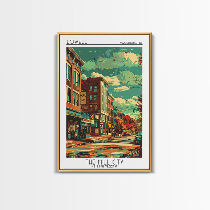 Lowell Travel Poster, Framed Canvas Print, Travel Art Print, Modern Wall Decor, Wall Art, Art Print, Travel Decor, Home Office Decor