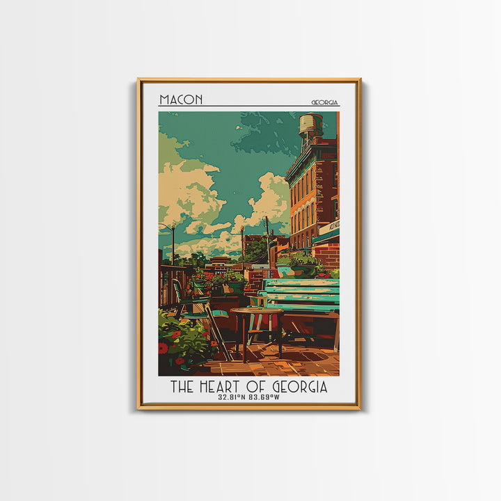 Macon Travel Poster, Canvas Print, City Travel Poster, Travel Wall Decor, Living Room Wall Art, Watercolor Cityscape, Retro Wall Art