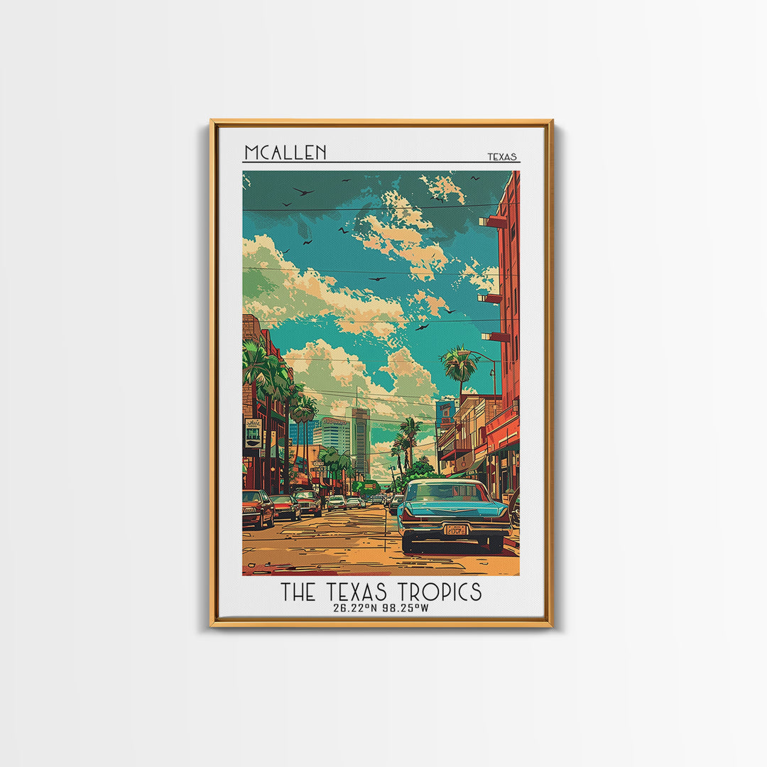 McAllen Travel Poster, Framed Canvas Print, Travel Art Print, Modern Wall Decor, City Illustration, Gallery Wall Set, Fine Art Print
