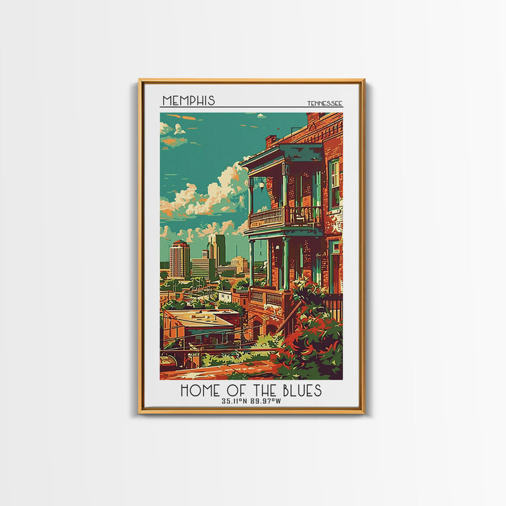 Memphis Travel Poster, Framed Canvas Print, Travel Prints, Landscape Art, City Travel Poster, City Illustration, Vintage City Poster