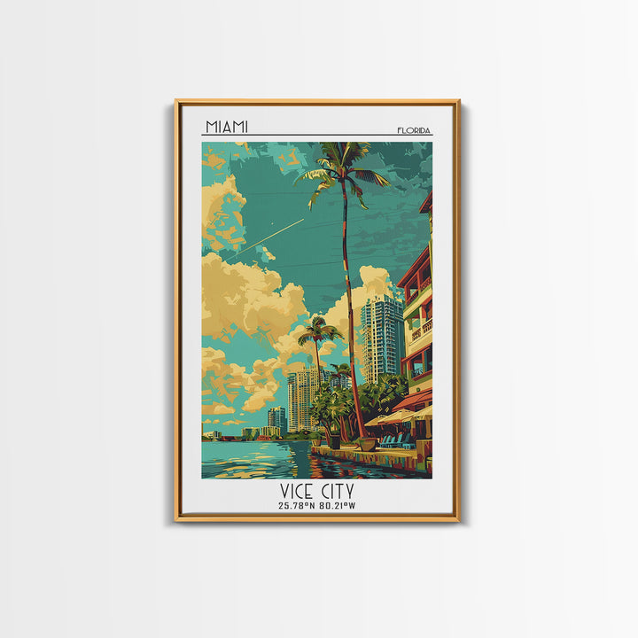 Miami Travel Poster, Framed Canvas Print, Poster Print, Travel Wall Art, Colorful Wall Art, Retro Travel Print, Wall Art, Poster Art