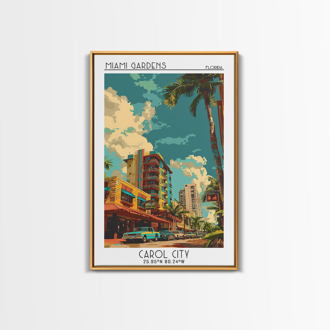 Miami Gardens Travel Poster, Canvas Print, Vintage Travel Print, City Wall Art, Vintage City Poster, City Illustration, Travel Print