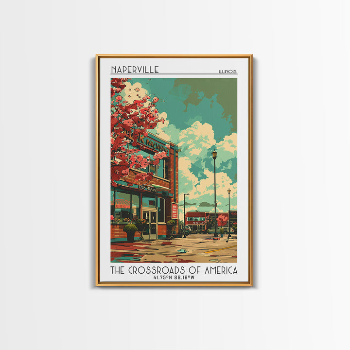 Naperville Travel Poster, Canvas Print, Retro Travel Poster, City Wall Art, City Art Print, Retro Travel Print, Living Room Wall Art