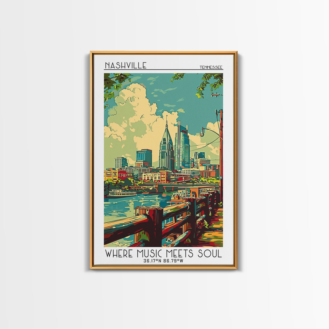 Nashville Travel Poster, Framed Canvas Print, Vintage Travel Print, City Wall Art, Living Room Wall Art, Poster Art, Vintage Posters