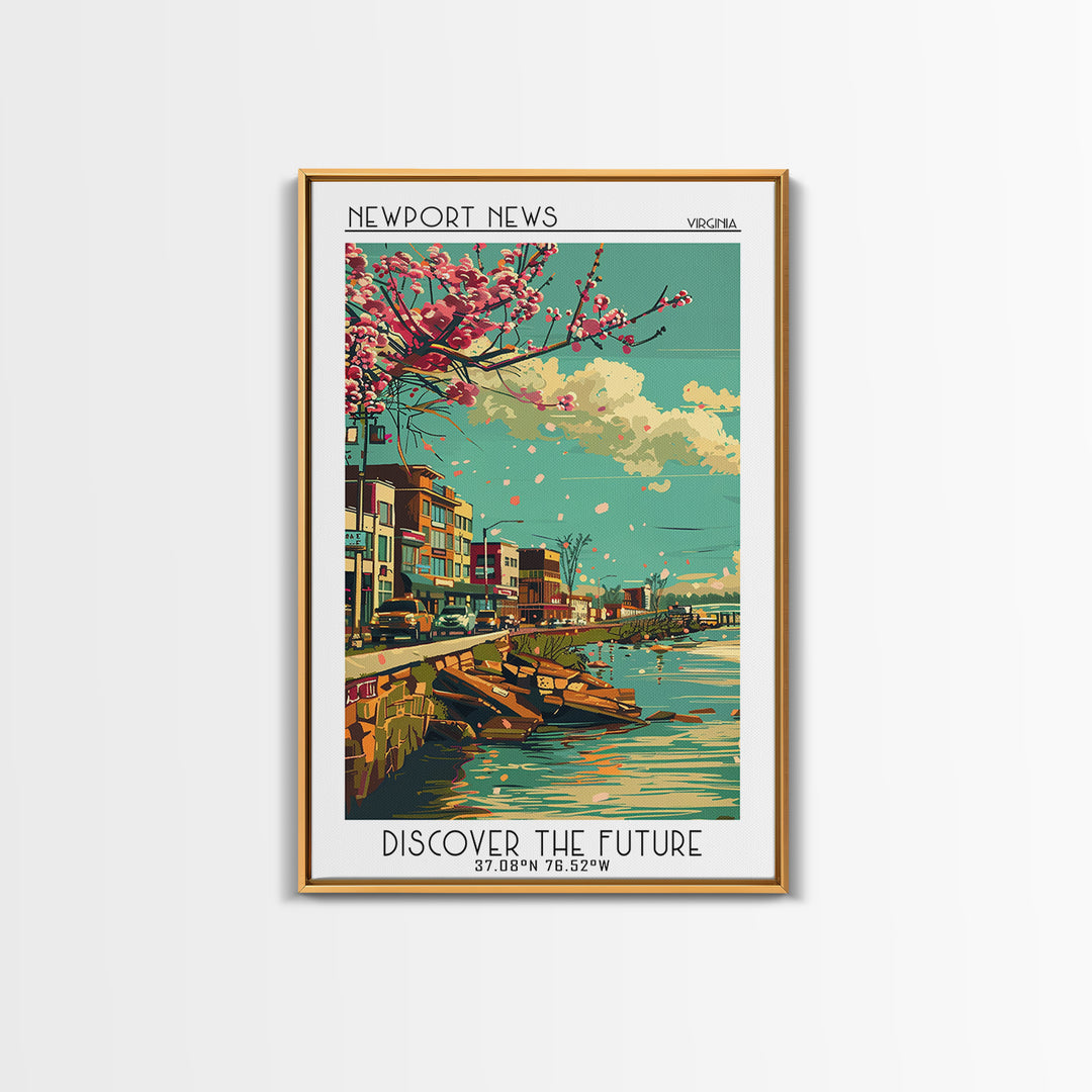 Newport News Travel Poster, Framed Canvas Print, Travel Prints, Landscape Art, City Travel Poster, Vintage Travel Art, City Wall Art