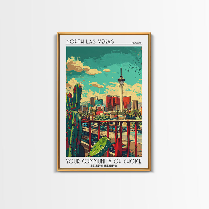 North Las Vegas Travel Poster, Framed Canvas Print, Travel Wall Art, City Wall Art, Travel Art Print, Fine Art Print, Vintage Travel