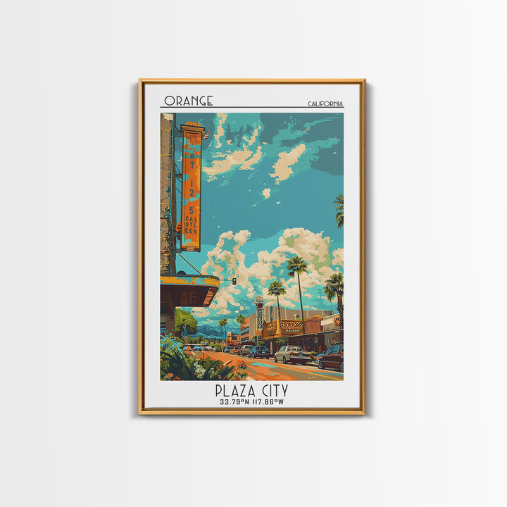 Orange Travel Poster, Canvas Print, Retro Wall Art, Travel Print, Wall Art, Home Decor, Art Print, Fine Art Print, City Illustration