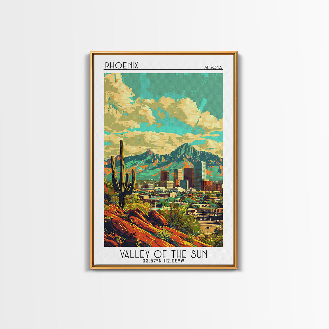 Phoenix Travel Poster, Framed Canvas Print, Vintage Travel Print, City Wall Art, Minimalist Poster, Travel Posters, Travel Art Print