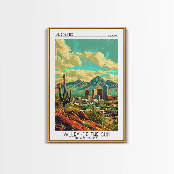 Phoenix Travel Poster, Framed Canvas Print, Vintage Travel Print, City Wall Art, Minimalist Poster, Travel Posters, Travel Art Print