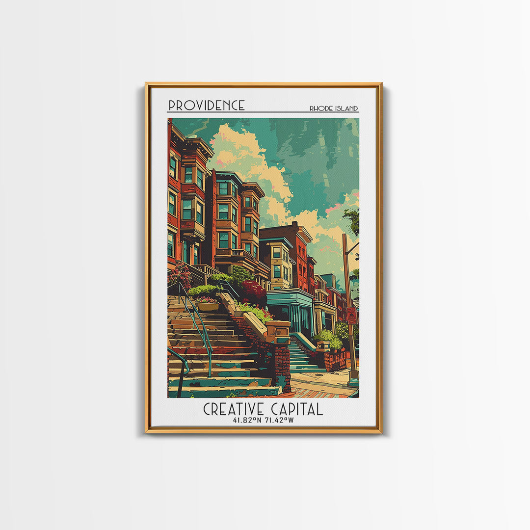 Providence Travel Poster, Framed Canvas Print, Travel Wall Art, City Wall Art, Art Print, Vintage Travel Print, Living Room Wall Art