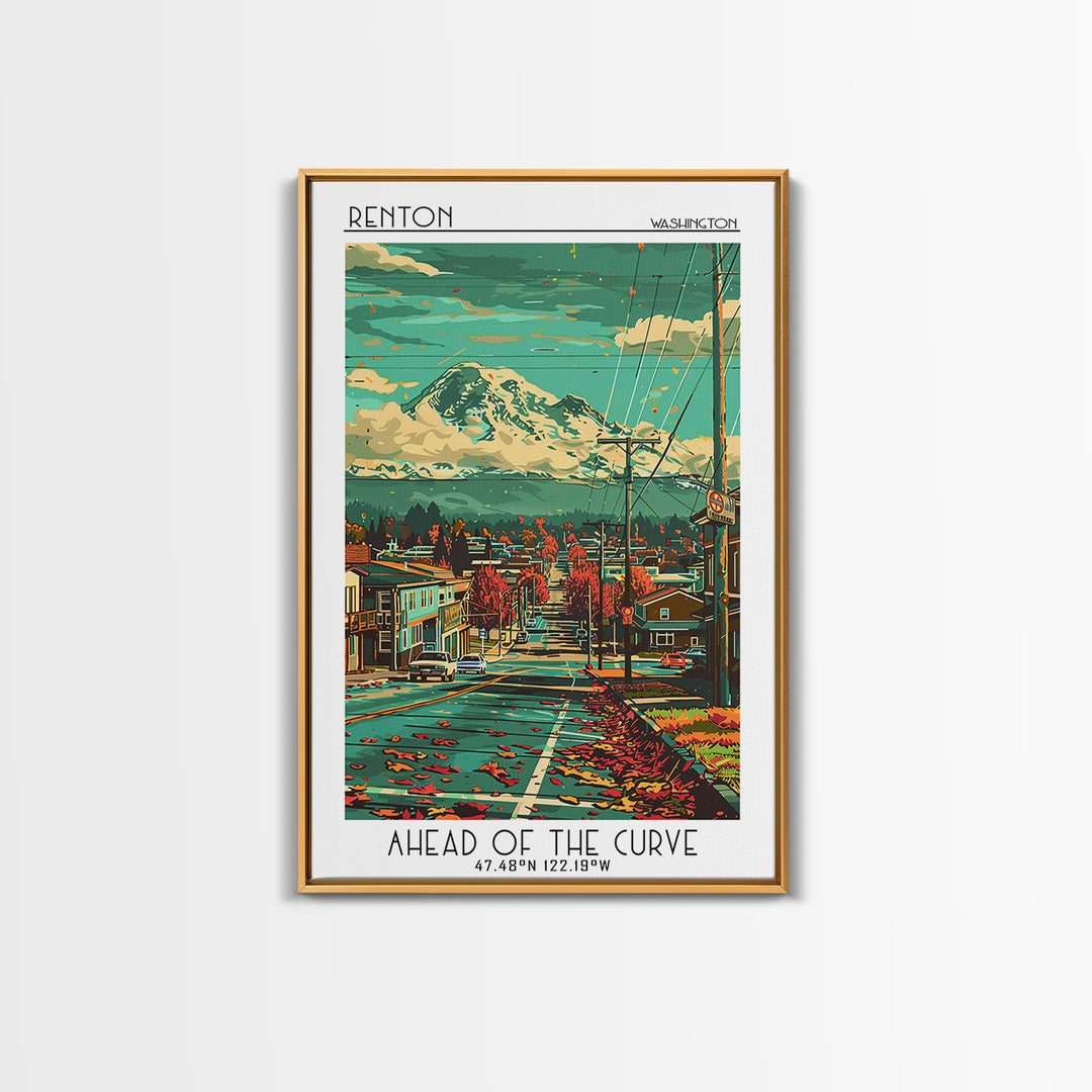 Renton Travel Poster, Framed Canvas Print, Vintage Travel Print, City Wall Art, Retro Wall Art, Vintage Poster, Living Room Wall Art