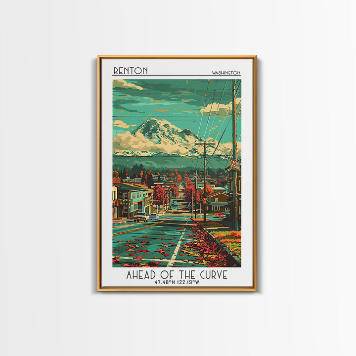 Renton Travel Poster, Framed Canvas Print, Vintage Travel Print, City Wall Art, Retro Wall Art, Vintage Poster, Living Room Wall Art