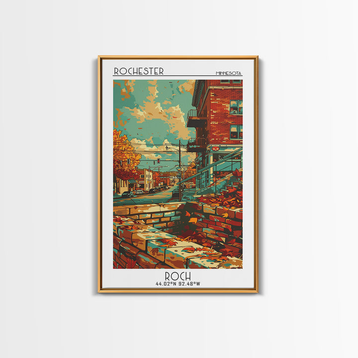 Rochester Travel Poster, Framed Canvas Print, Retro Travel Poster, City Wall Art, Home Office Decor, Art Print, Living Room Wall Art