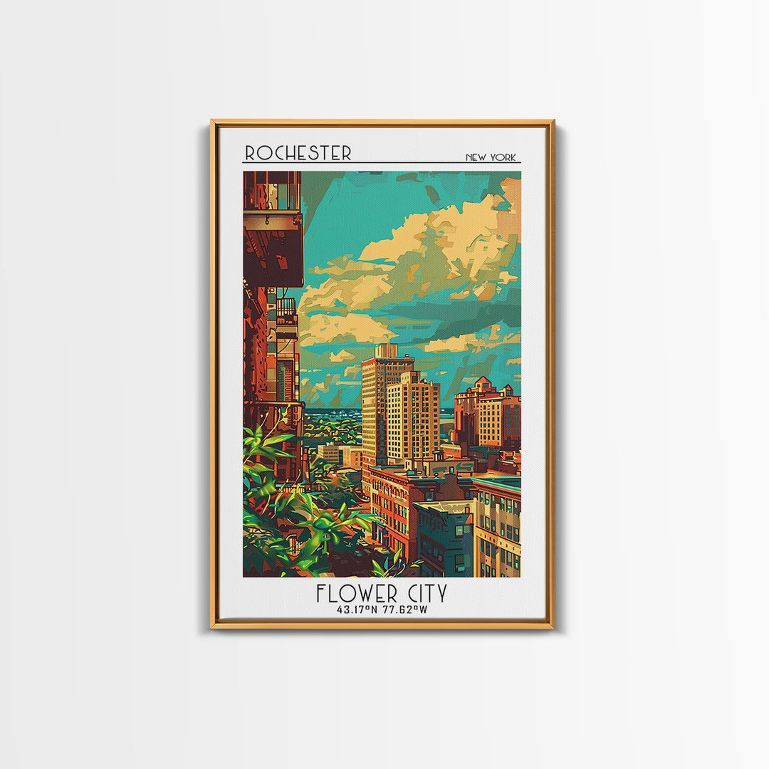 Rochester New York Travel Poster, Canvas Print, Travel Wall Art, City Wall Art, Vintage Travel, City Art Print, Living Room Wall Art