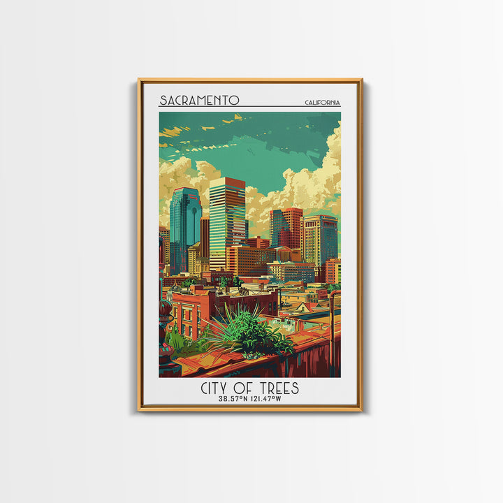 Sacramento Travel Poster, Framed Canvas Print, Travel Wall Art, City Wall Art, Wanderlust Gift, Gallery Wall Set, City Travel Poster