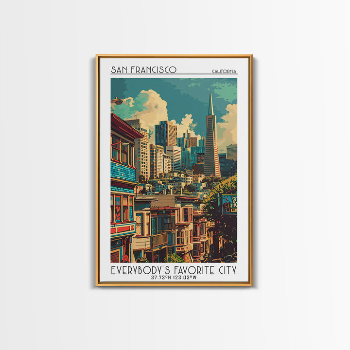 San Francisco Travel Poster, Framed Canvas Print, Retro Wall Art, Travel Print, Travel Art Print, Vintage Travel Art, Fine Art Print