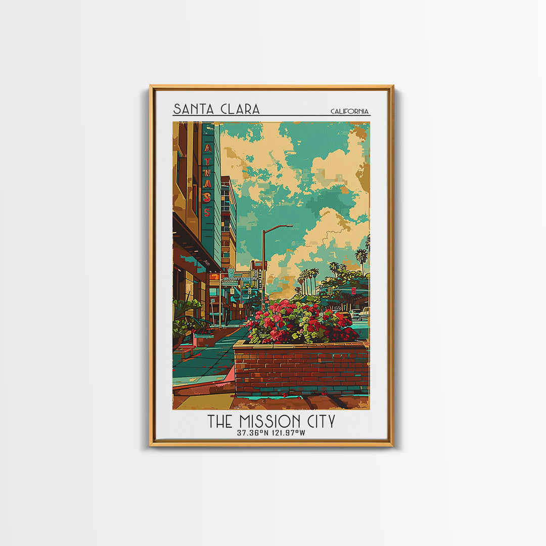 Santa Clara Travel Poster, Canvas Print, Travel Art Print, Modern Wall Decor, City Wall Art, Mid Century Wall Art, City Illustration