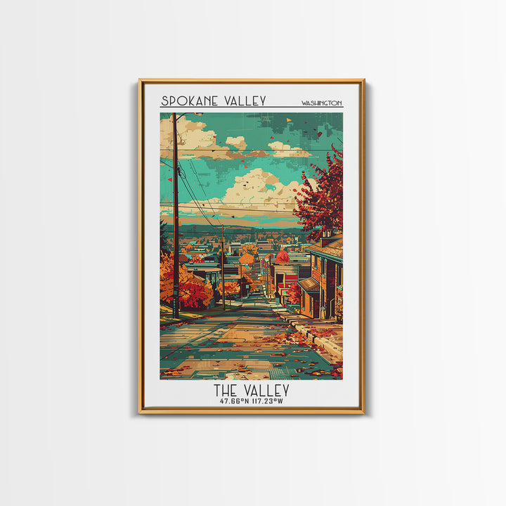 Spokane Valley Travel Poster, Framed Canvas Print, Travel Wall Art, City Wall Art, City Travel Poster, Travel Prints, Retro Wall Art
