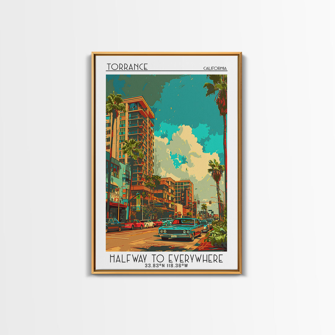 Torrance Travel Poster, Framed Canvas Print, Travel Wall Art, City Wall Art, Wall Art, Home Office Decor, Travel Posters, Poster Art