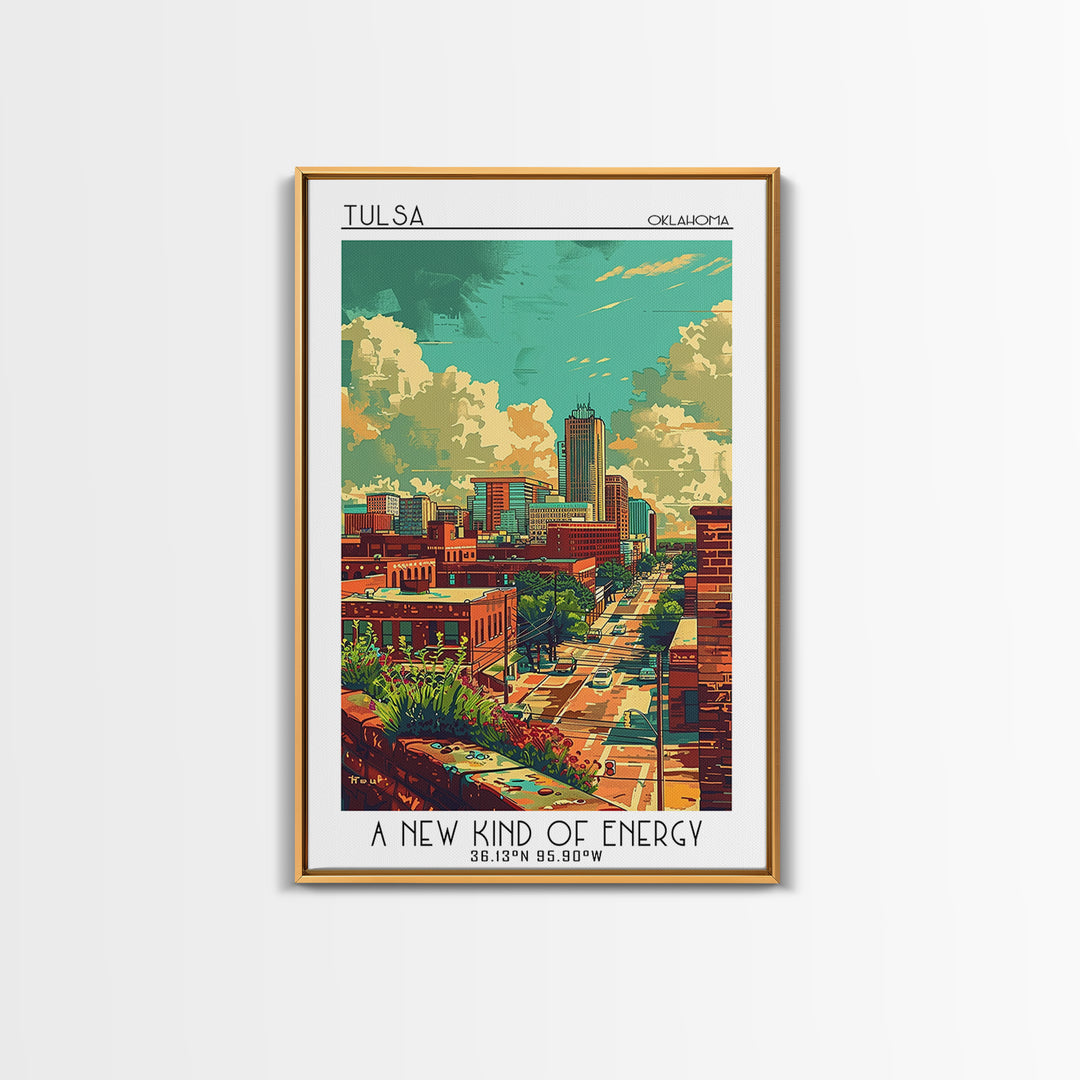 Tulsa Travel Poster, Framed Canvas Print, City Travel Poster, Travel Wall Decor, Watercolor Cityscape, Landscape Art, Travel Posters