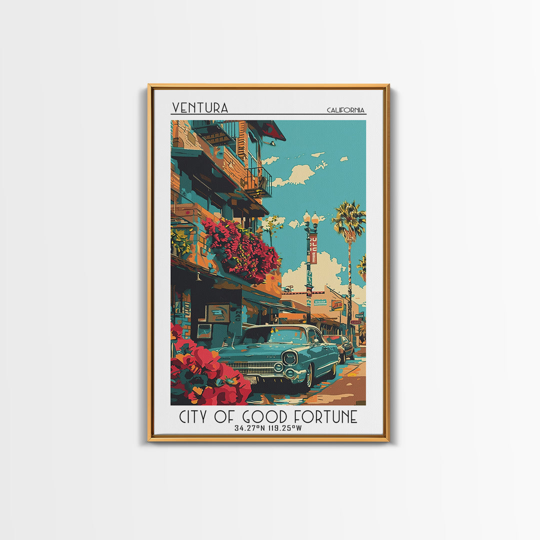 Ventura Travel Poster, Framed Canvas Print, Retro Wall Art, Travel Print, Poster Print, Vintage Travel Art, Travel Posters, Wall Art