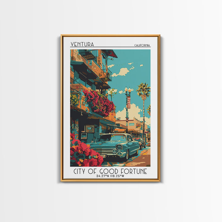 Ventura Travel Poster, Framed Canvas Print, Retro Wall Art, Travel Print, Poster Print, Vintage Travel Art, Travel Posters, Wall Art