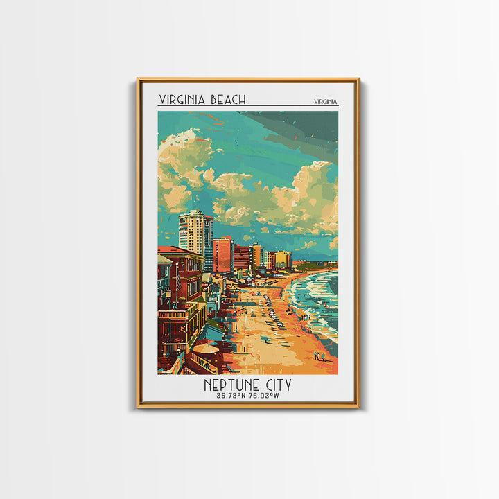 Virginia Beach Travel Poster, Framed Canvas Print, Poster Print, Travel Wall Art, Travel Wall Decor, Art Print, Mid Century Wall Art