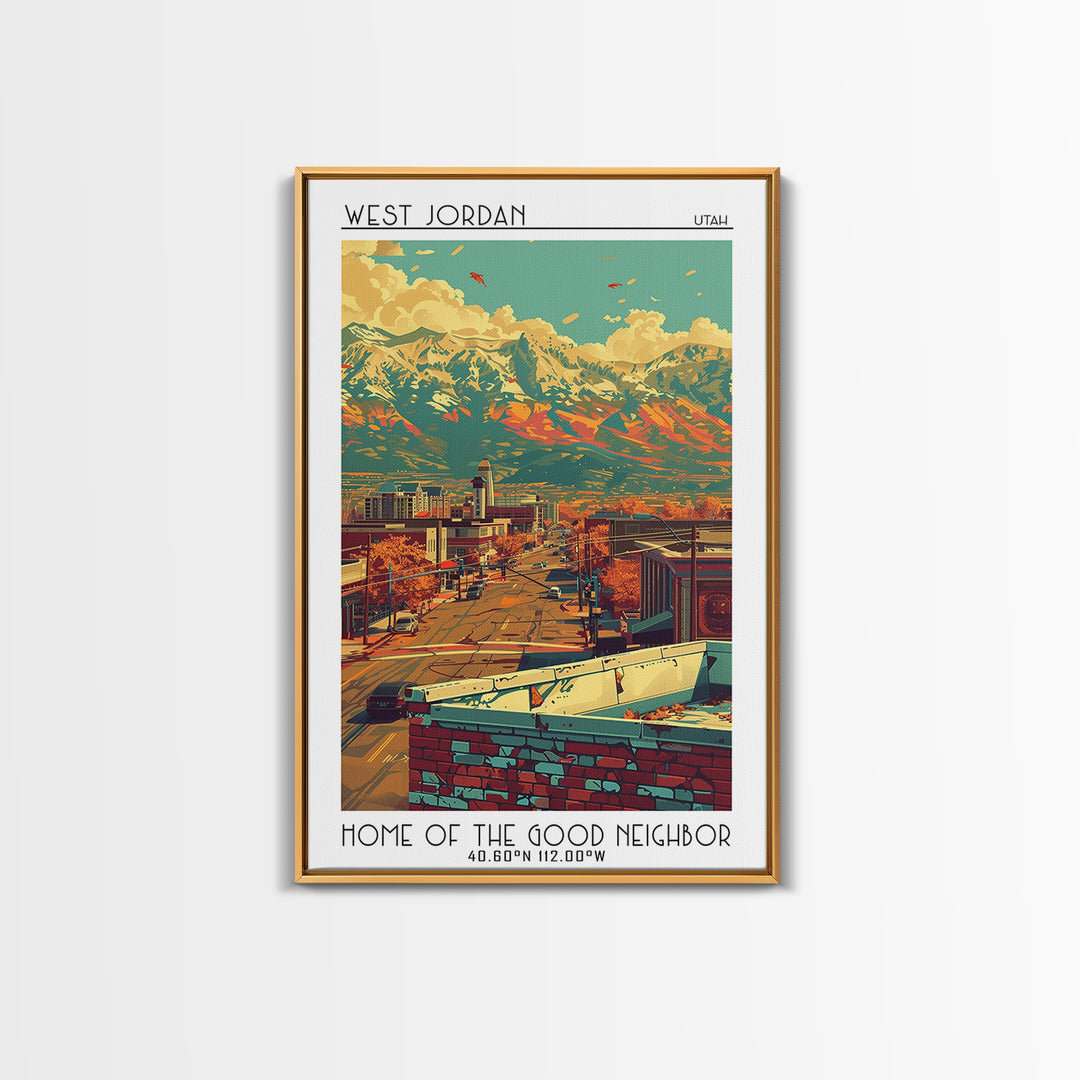 West Jordan Travel Poster, Canvas Print, Retro Travel Poster, City Wall Art, City Art Print, Travel Prints, Travel Decor, Poster Art