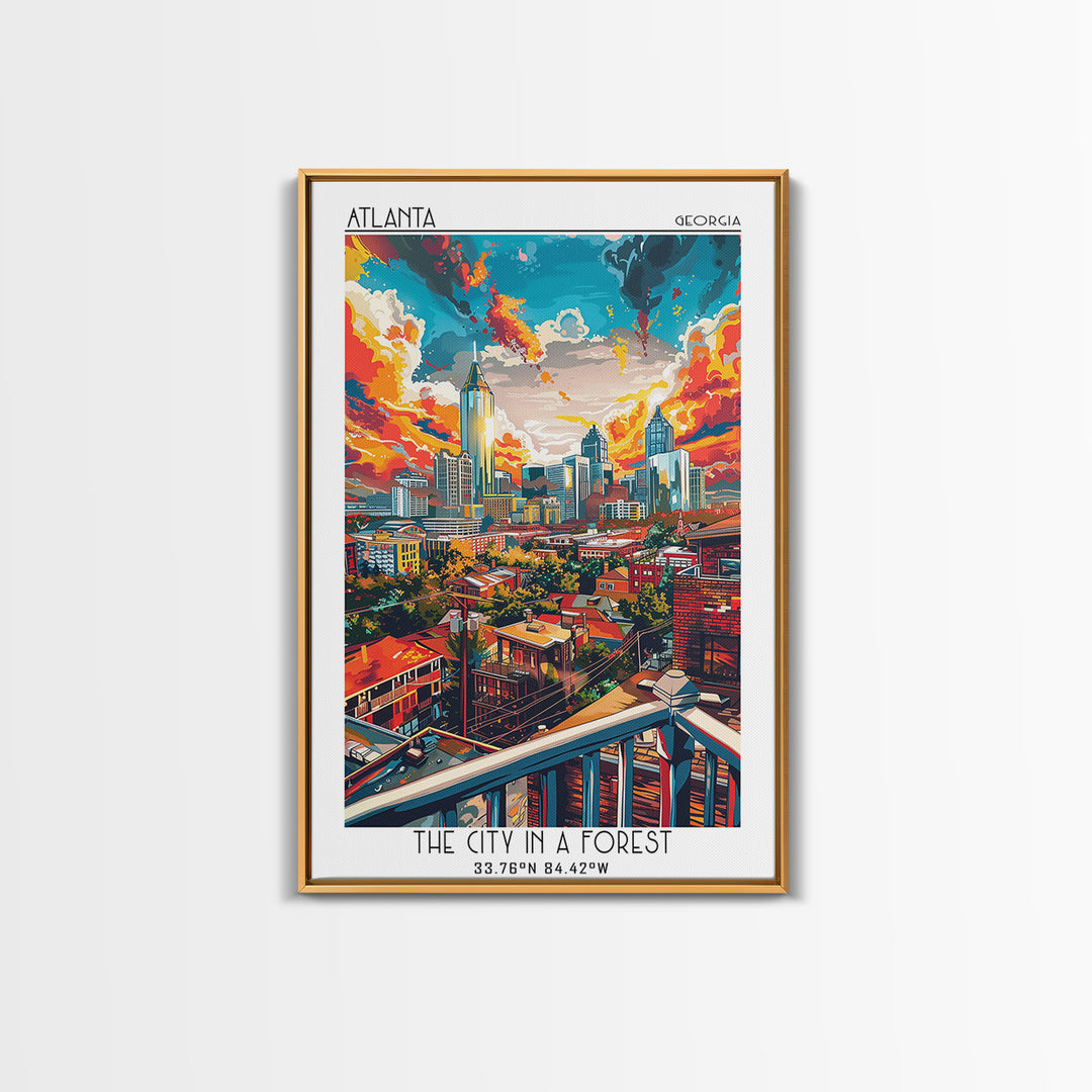 Atlanta Travel Poster, Framed Canvas Print, Travel Prints, Landscape Art, Retro Travel Print, City Illustration, Vintage City Poster