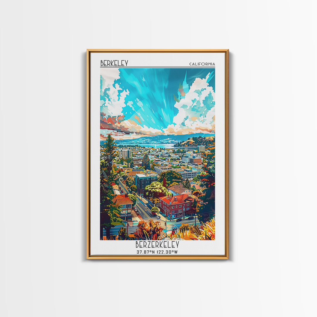 Berkeley Travel Poster, Framed Canvas Print, Vintage Travel Print, City Wall Art, Retro Wall Art, Vintage Travel Art, Vintage Poster