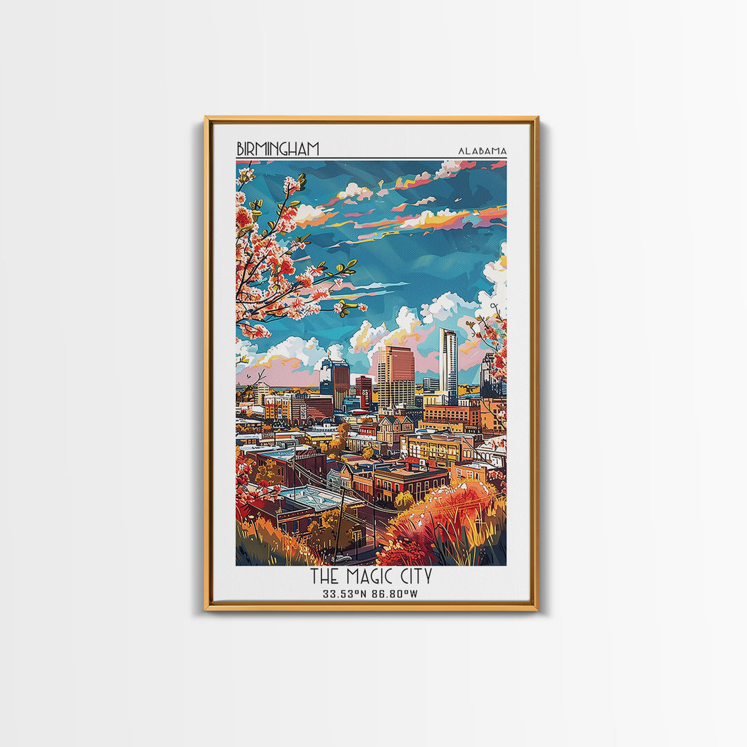 Birmingham Travel Poster, Framed Canvas Print, City Travel Poster, Travel Wall Art, Poster Art, Colorful Wall Art, Minimalist Poster