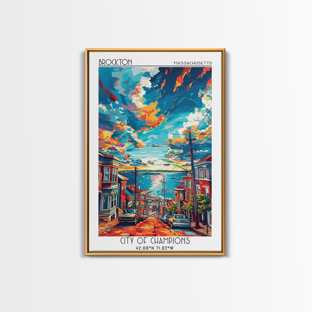 Brockton Travel Poster, Framed Canvas Print, City Travel Poster, Vintage City Poster, Wanderlust Gift, Travel Prints, Fine Art Print