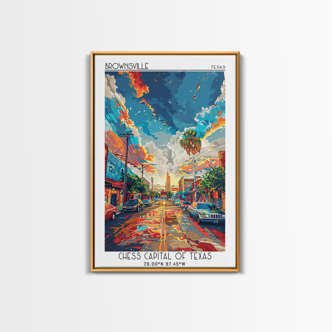 Brownsville Travel Poster, Framed Canvas Print, Vintage Travel Print, City Wall Art, Travel Print, City Illustration, City Art Print