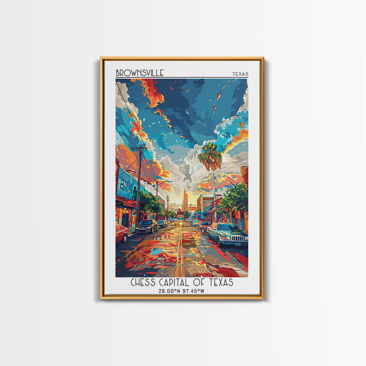 Brownsville Travel Poster, Framed Canvas Print, Vintage Travel Print, City Wall Art, Travel Print, City Illustration, City Art Print