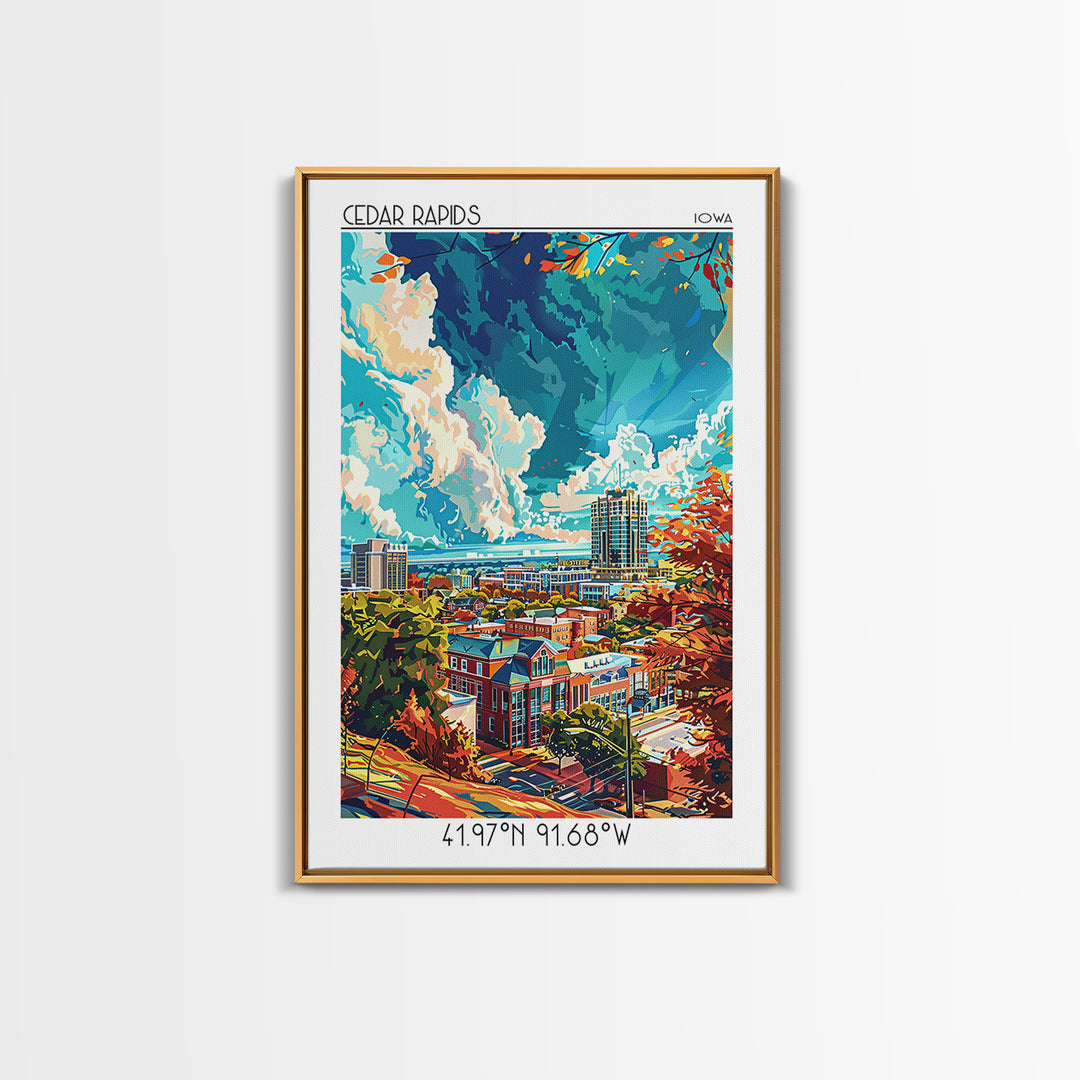 Cedar Rapids Travel Poster, Canvas Print, Travel Wall Decor, Minimalist Poster, Mid Century Wall Art, Retro Travel Print, Home Decor