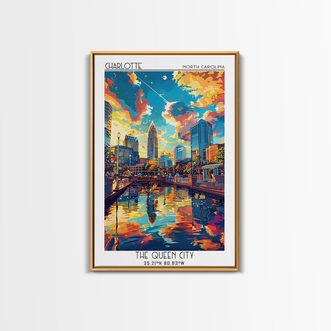 Charlotte Travel Poster, Canvas Print, Travel Prints, Landscape Art, Travel Decor, Mid Century Wall Art, City Wall Art, Travel Print