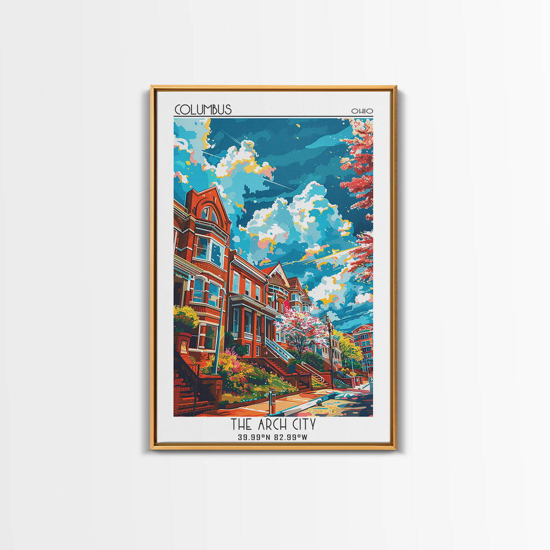 Columbus Travel Poster, Framed Canvas Print, City Travel Poster, Vintage City Poster, Travel Posters, Travel Print, Travel Art Print