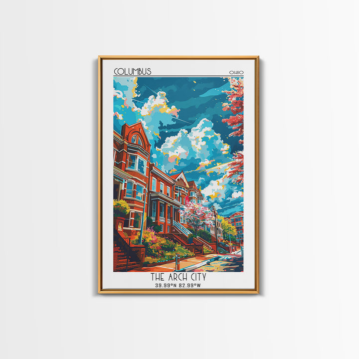 Columbus Travel Poster, Framed Canvas Print, City Travel Poster, Vintage City Poster, Travel Posters, Travel Print, Travel Art Print