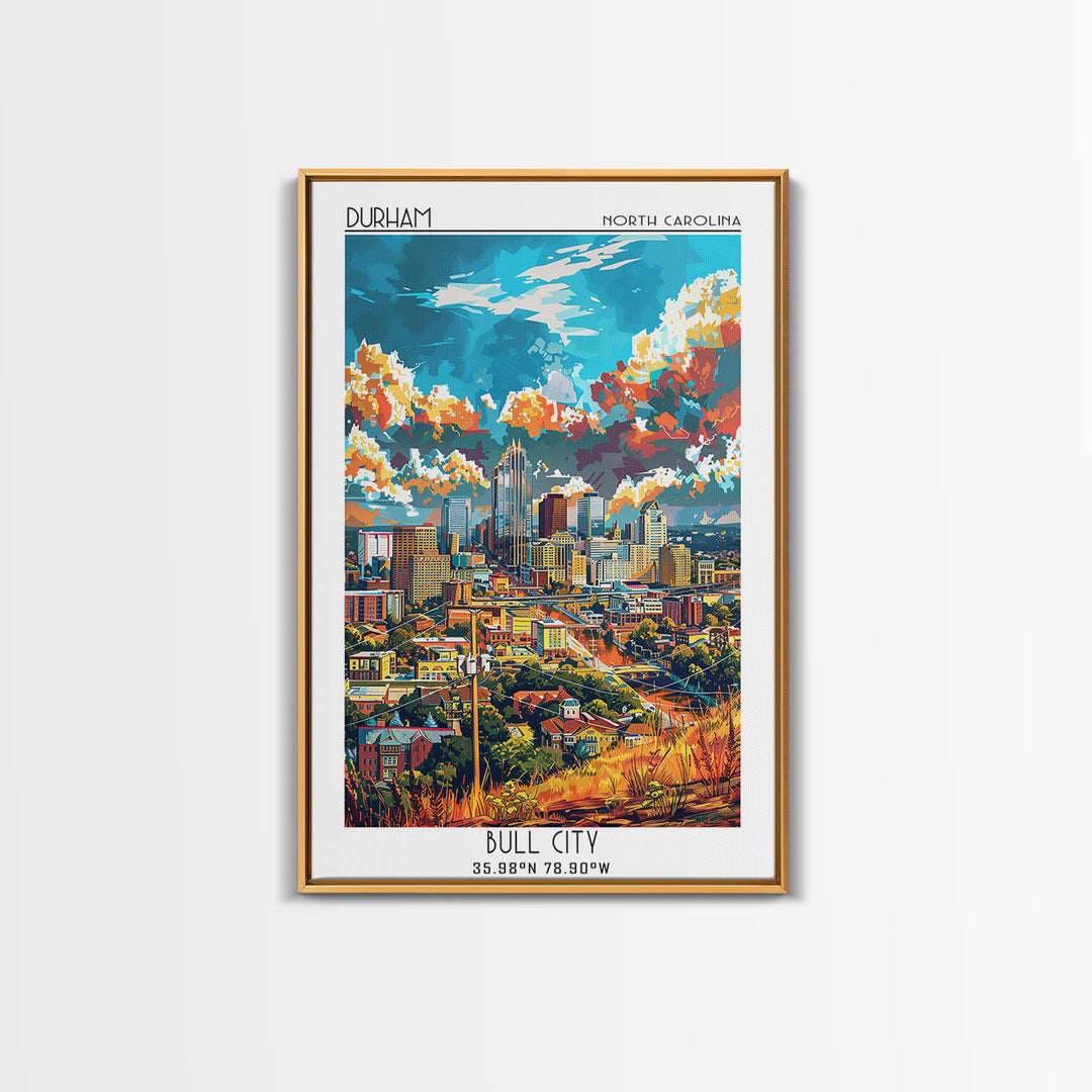 Durham Travel Poster, Framed Canvas Print, Retro Travel Poster, City Wall Art, Retro Travel Print, Vintage Travel, Minimalist Poster