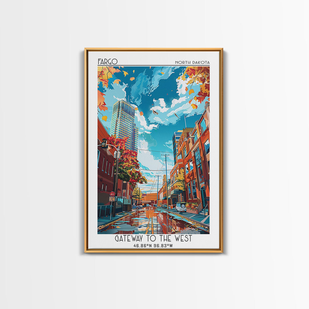 Fargo Travel Poster, Framed Canvas Print, Poster Print, Travel Wall Art, City Travel Poster, Living Room Wall Art, Modern Wall Decor
