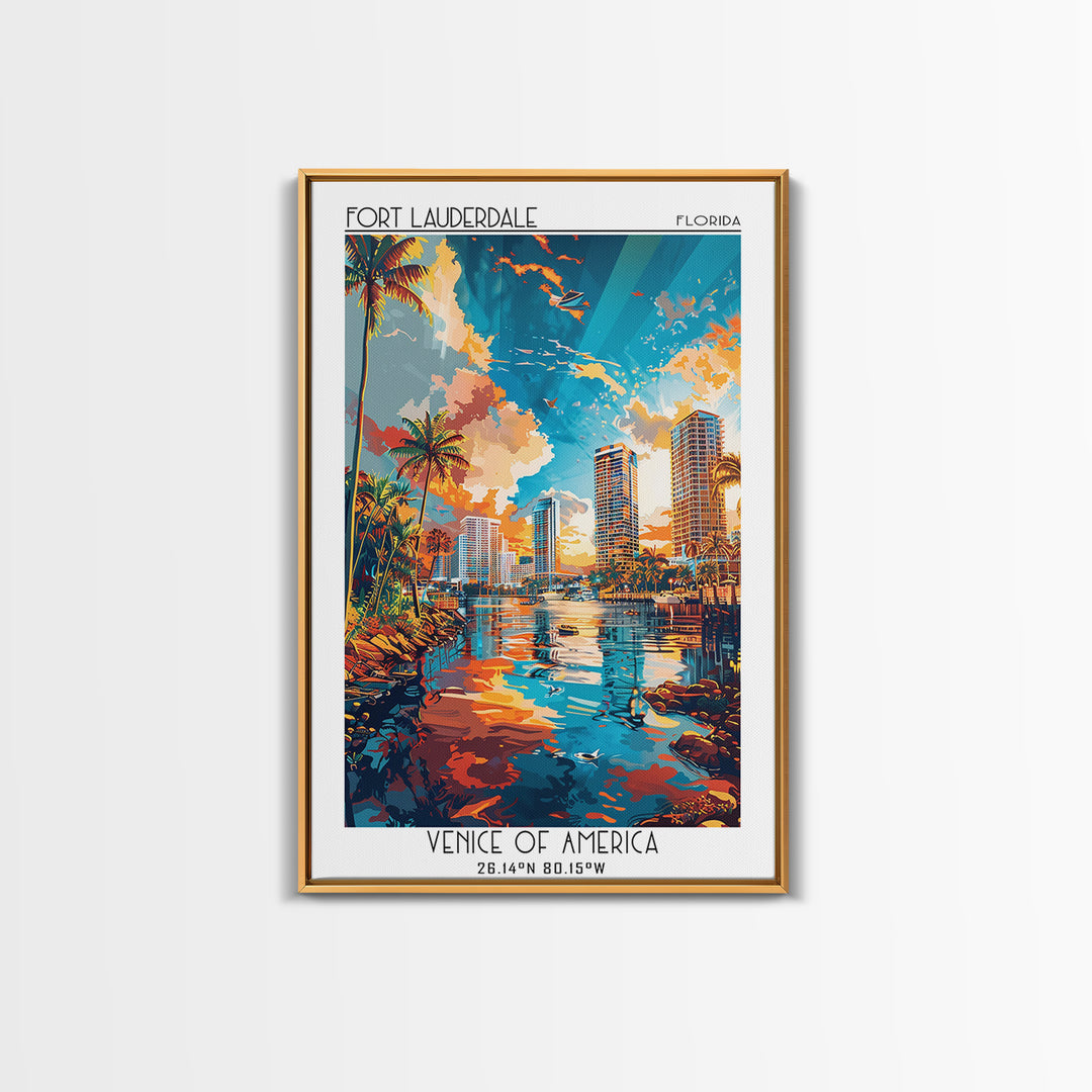 Fort Lauderdale Travel Poster, Canvas Print, City Travel Poster, Vintage City Poster, Living Room Wall Art, Landscape Art, Art Print