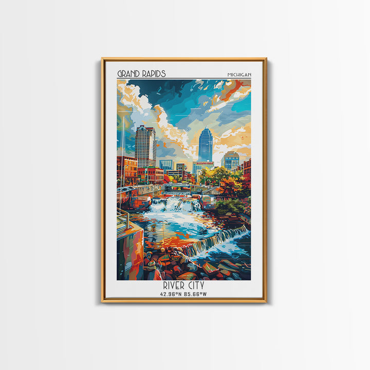 Grand Rapids Travel Poster, Canvas Print, Travel Prints, Landscape Art, City Illustration, Watercolor Cityscape, Retro Travel Poster