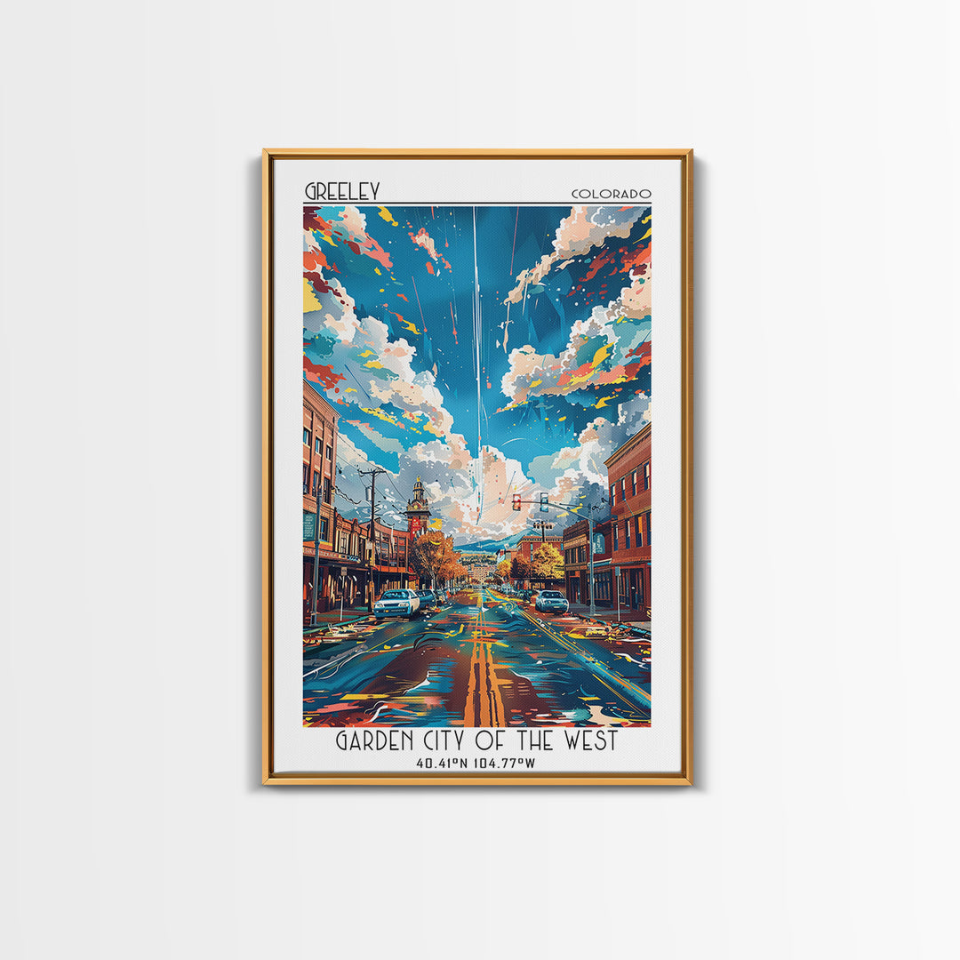 Greeley Travel Poster, Framed Canvas Print, City Travel Poster, Travel Wall Decor, Travel Print, Travel Art Print, Home Office Decor