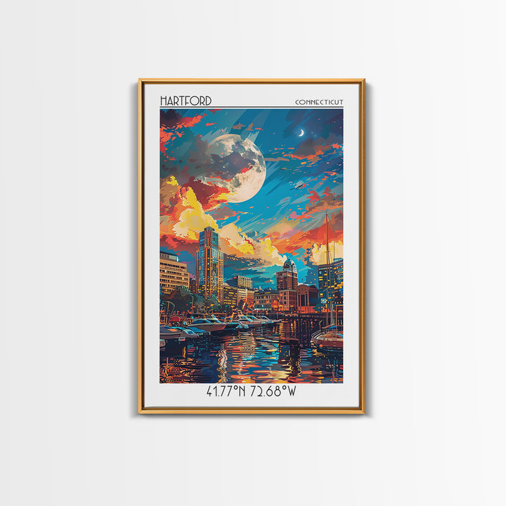 Hartford Travel Poster, Framed Canvas Print, Vintage Travel Print, City Wall Art, City Art Print, Mid Century Wall Art, Poster Print