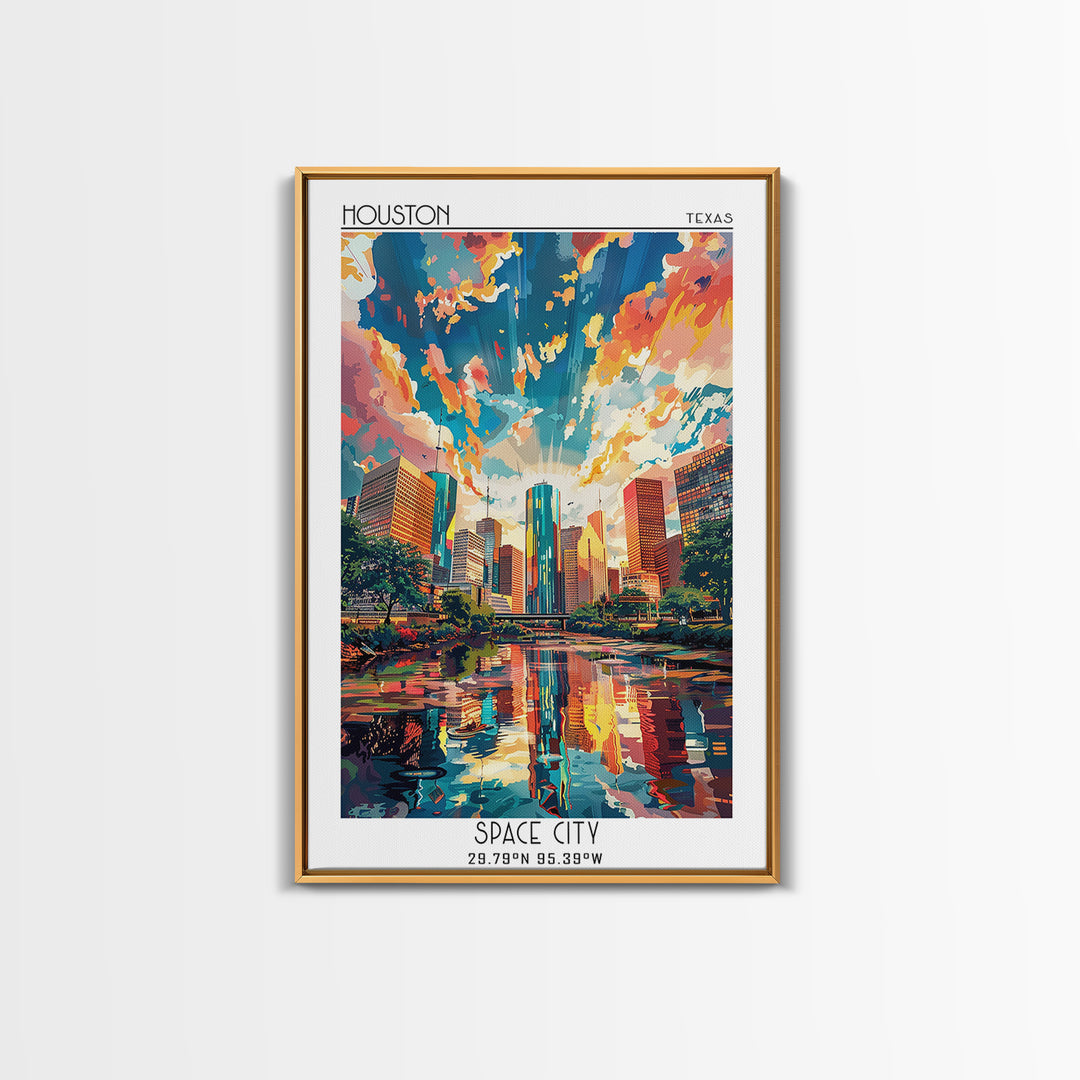 Houston Travel Poster, Canvas Print, Vintage Travel Print, City Wall Art, Wall Art, Retro Travel Print, Poster Art, Travel Art Print