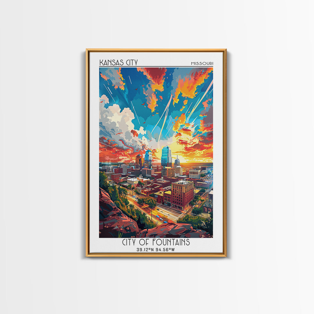 Kansas City Travel Poster, Canvas Print, Vintage Travel Print, City Wall Art, Wanderlust Gift, Vintage Travel Art, City Illustration