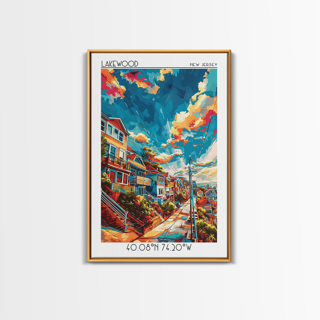 Lakewood New Jersey Travel Poster, Framed Canvas Print, Vintage Travel Print, City Wall Art, City Illustration, Mid Century Wall Art