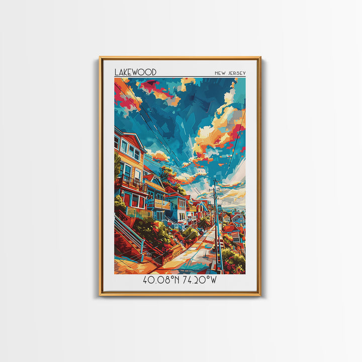 Lakewood New Jersey Travel Poster, Framed Canvas Print, Vintage Travel Print, City Wall Art, City Illustration, Mid Century Wall Art