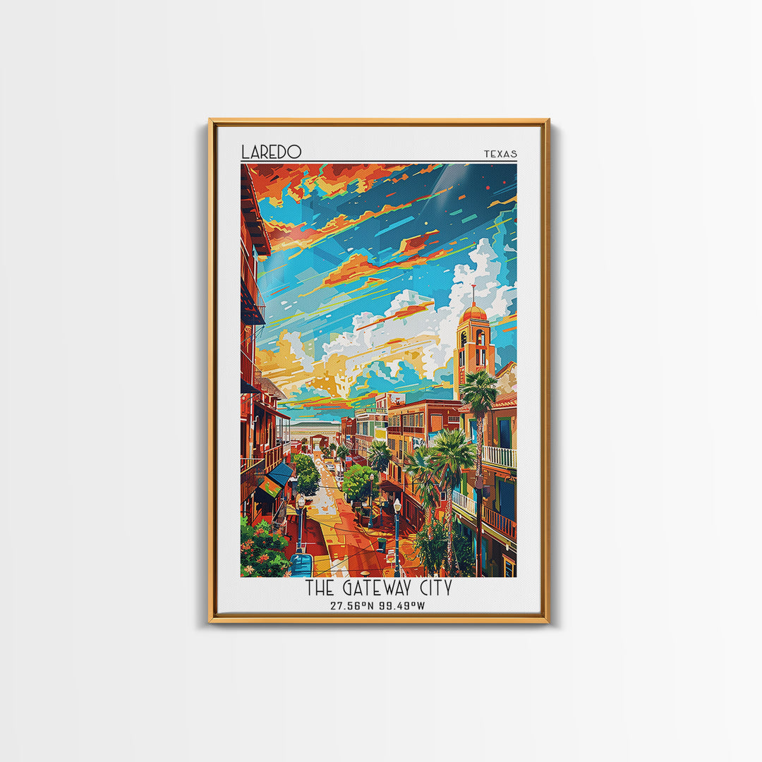 Laredo Travel Poster, Framed Canvas Print, Travel Prints, Landscape Art, Vintage Travel, Travel Print, Vintage City Poster, Wall Art