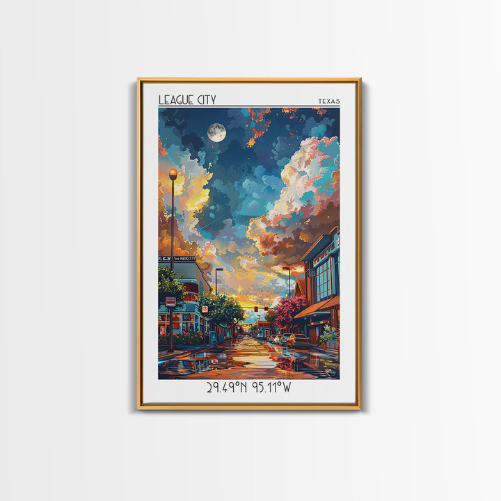 League City Travel Poster, Canvas Print, Retro Travel Poster, City Wall Art, Travel Prints, Living Room Wall Art, Retro Travel Print